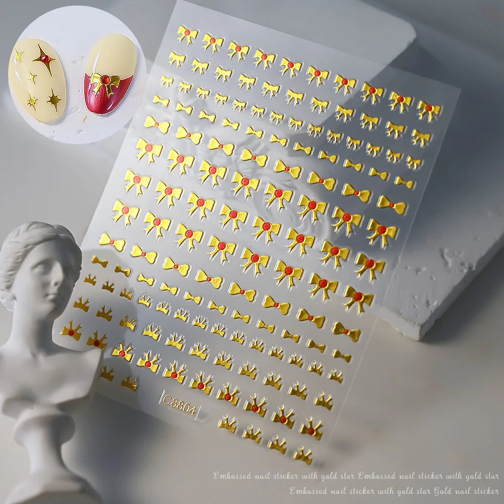 3D Gold Heart Nail Art Stickers