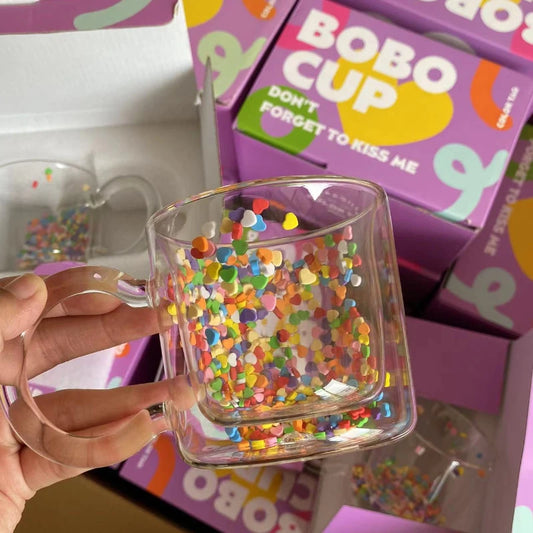 Double Layer Heat-resistant Glass Cup Creative Love Rainbow Design