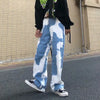 Mens Tie Dye Jeans Wide Leg Gradient Wash Streetwear Dad Fit Denim