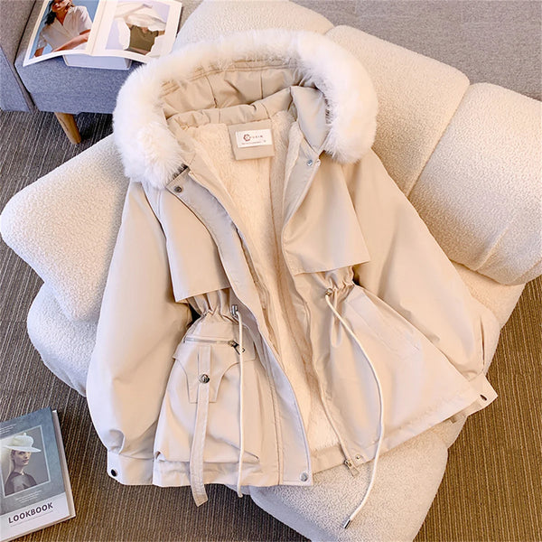 Women Autumn Winter Coats Drawstring Padded Casual