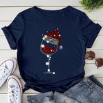 Christmas Red Wine Glass Print Cozy T Shirt