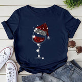 Christmas Red Wine Glass Print Cozy T Shirt