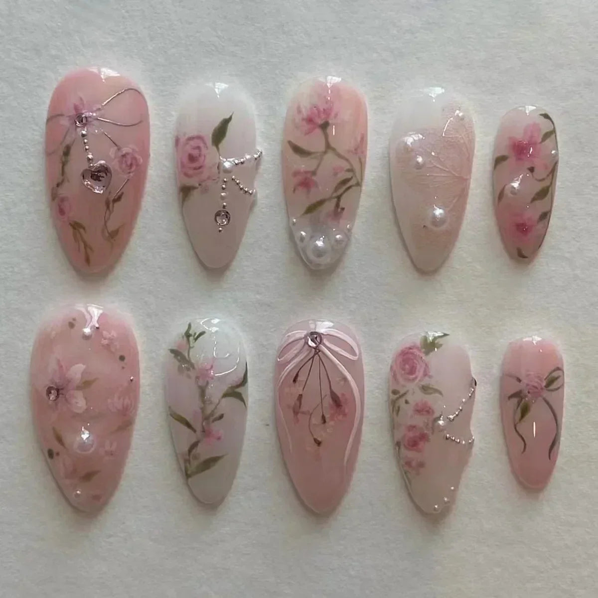 Summer Floral Short Fake Nail Tips