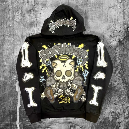 Gothic fashion skull print design hoodie for men y2k Retro