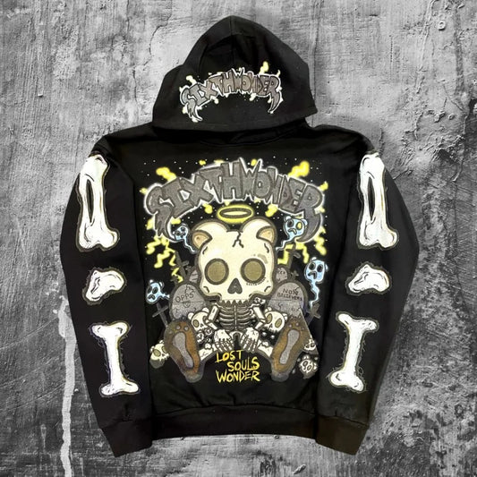 Gothic fashion skull print design hoodie for men y2k Retro