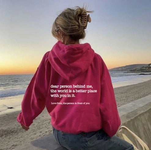 Hoodie With Words on Back Unisex Trendy Aesthetic Pullover Vintage