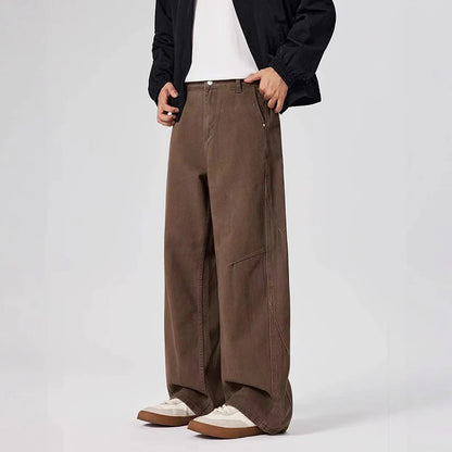 Mens Deconstructed Vintage Jeans Wide Leg Straight Fit Drape Style