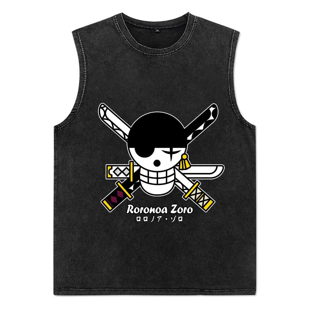 Vintage Men T-Shirts Anime Print T Shirts Cotton Casual Sleeveless Tees Vest - xinnzy