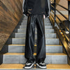 Men Windproof Leather Pants Baggy Wide Leg Trousers