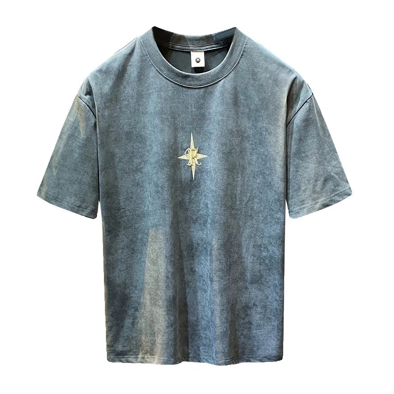 2024 Luxury Embroidered T-Shirt Men’s Casual High-Density Loose Fit Tee