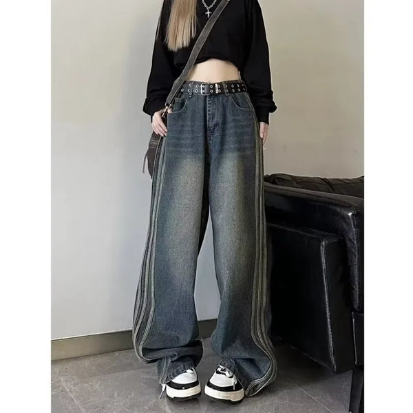 Retro High-Waisted Loose Fit Straight Leg Wide-Leg Pants for Women