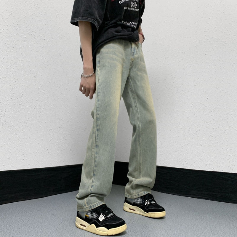 Men Denim Pants Vintage Straight-leg Fashion Hip Hop