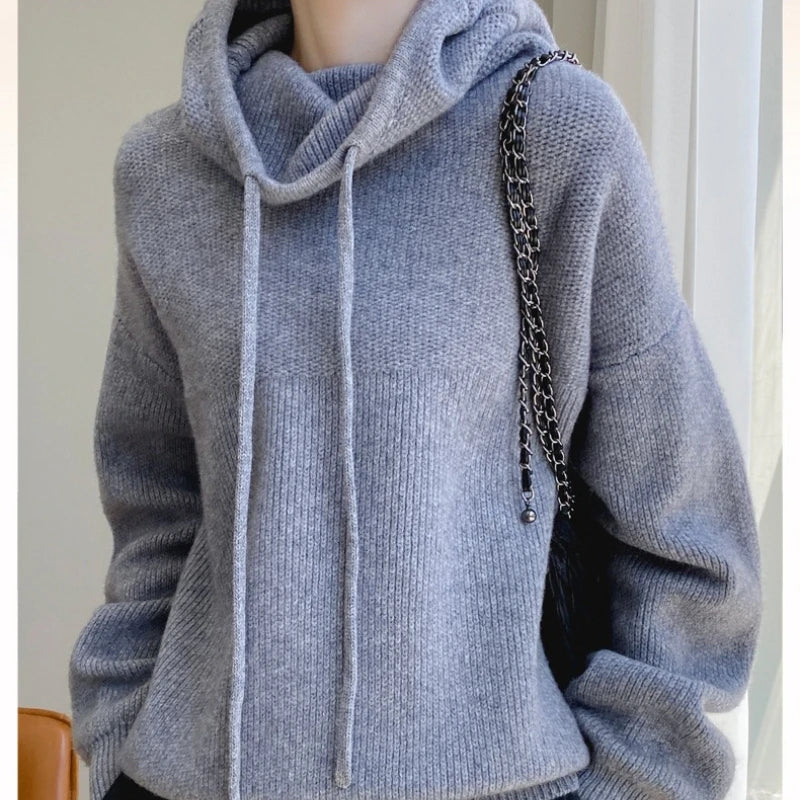 Womens Knit Hoodie Sweater Thickened Warm Oversized Jumper Elegant