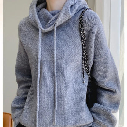 Womens Knit Hoodie Sweater Thickened Warm Oversized Jumper Elegant