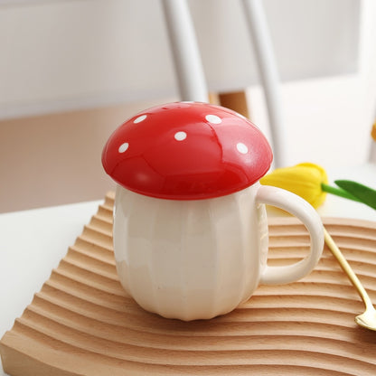 Mushroom Mug Ceramic Milk Coffee Cup with Lid Ideal