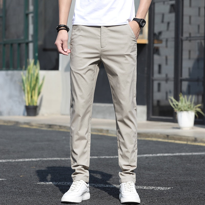 Men Pants Slim Straight Stretch Classic Trousers Spring Autumn Pant High quality - xinnzy