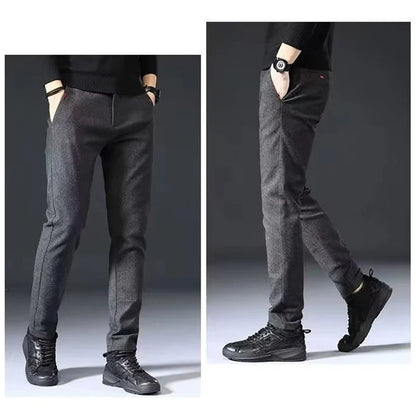 Autumn Winter Men's Straight Leg Long Daily Pants Thicken Casual
