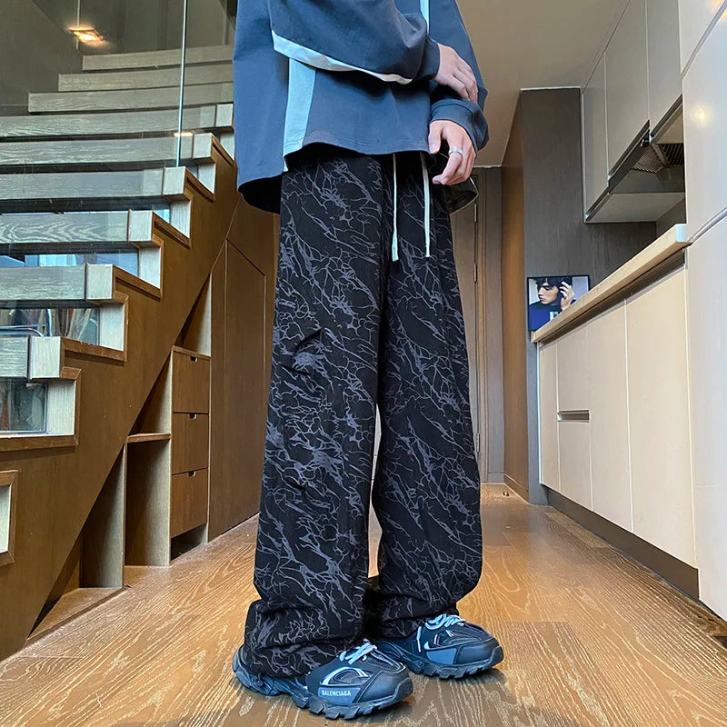 Stylish Full Print Men's Trousers Straight Loose Fit Corduroy Pants