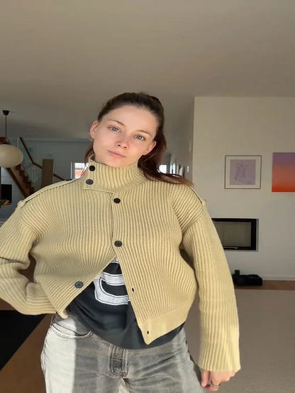 Women’s Knitted Stand Collar Cardigan – Single-Breasted Long Sleeve Autumn 2025 Fashion Outwear