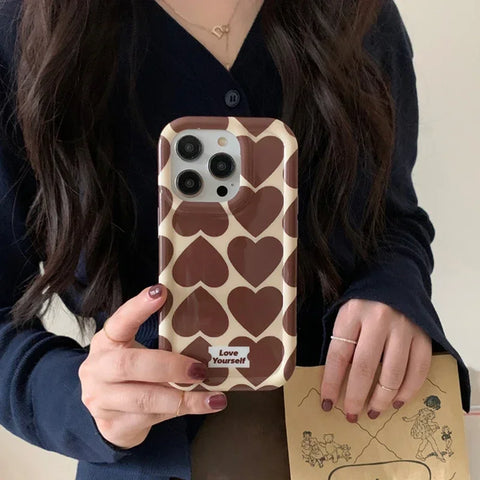 Niedliche braune Love-Herz-Coque-Handyhüllen für iPhone, stoßfeste Rückseite