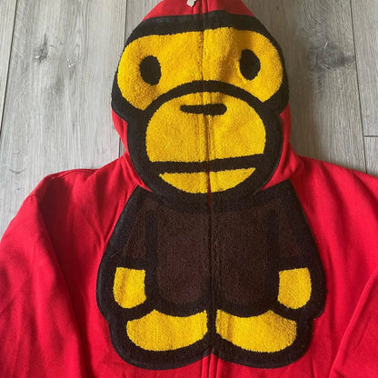 Y2k Zipper Hoodie Hip Hop Oversized Cartoon Print Hoodie