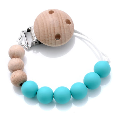 Wooden Pacifier Clip Silicone Beads Baby Teether Toy