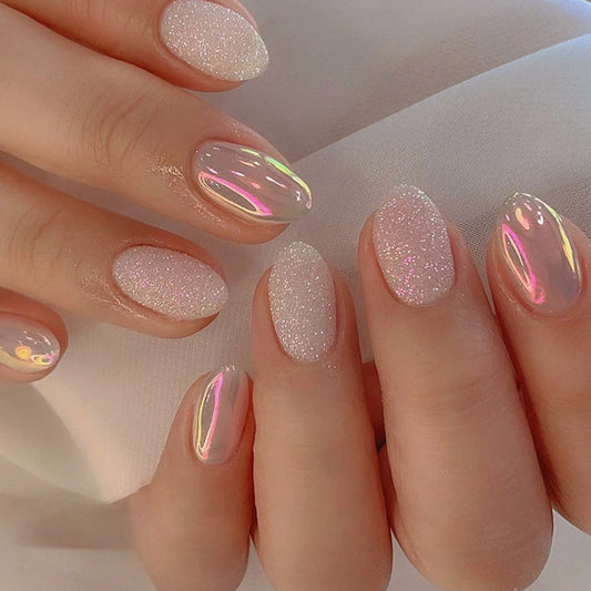 Shimmery White and Pink Nails