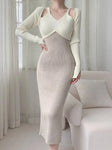 Korean Slim Waist : Embrace the Elegance of Long Sleeve Knitted Dresses for Women