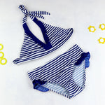 Girls Close-fitting Elastic Stripe Swimsuit Girls Split Two-pieces