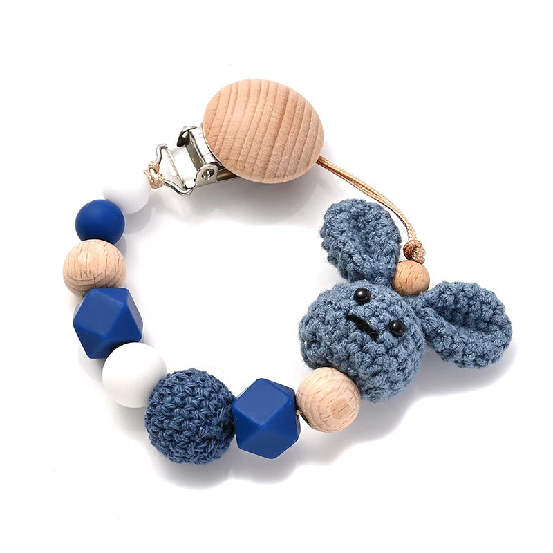 Wooden Pacifier Clip Rabbit Teething Chain BPA Free