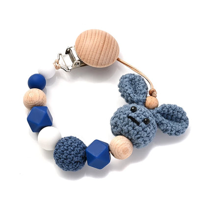 Wooden Pacifier Clip Rabbit Teething Chain BPA Free