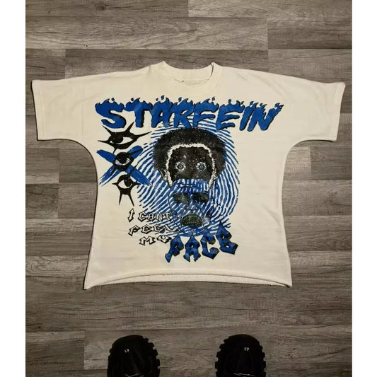 American Gothic Cartoon Alphabet Print Oversized T-shirt Men Street