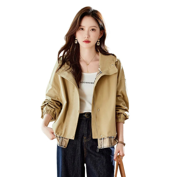 Womens Cropped Hooded Jacket Cotton Blend Loose Casual Spring Top