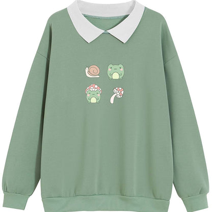 Women Sweatshirts Cartoon Printing Frog Mushroom Snail Streatwear