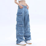 Y2K Street Style: "Women's Retro Loose Wide-Leg Overalls with Pocket Detail