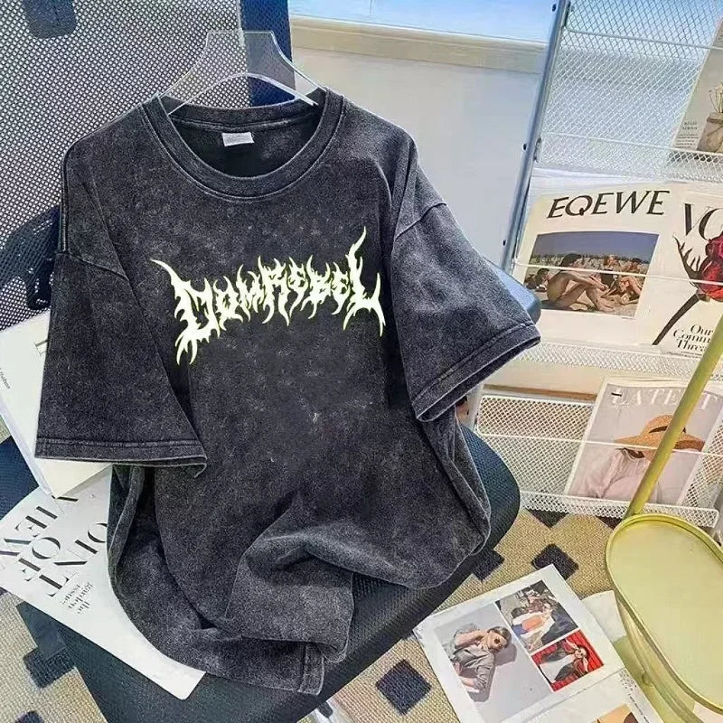 American Retro Wash T-Shirt Men's Summer Loose High Street Fashion