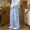 Mens Cargo Pocket Jeans Wide Leg Baggy Hip Hop Streetwear Dance Fit