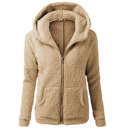 Hoodie Zip-up Women Casual  Zipper Coat Solid Soft