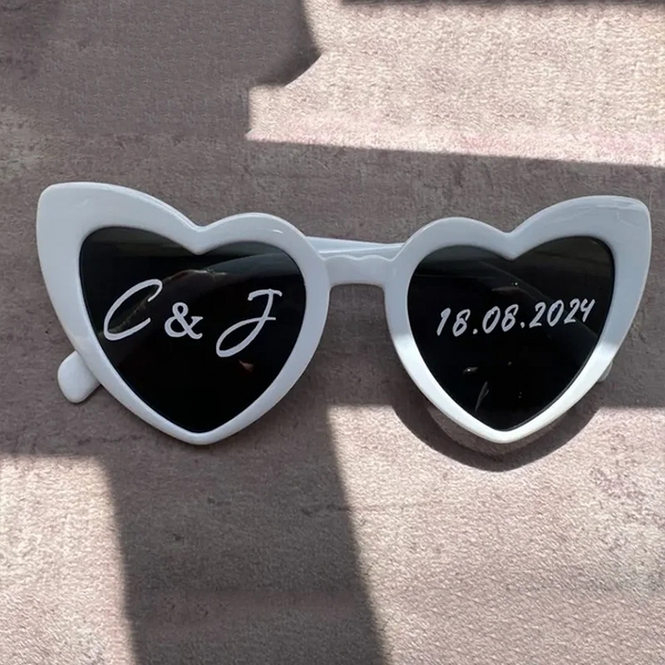 Personalised Text Wedding WhiteWedding Sunglasses Personalised Love Heart