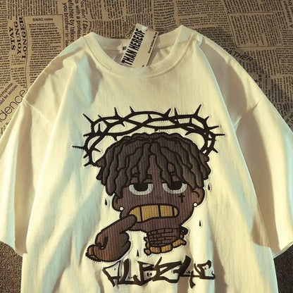 Cartoon Character Crown of Thorns T-Shirt Men Graphic Streetwear