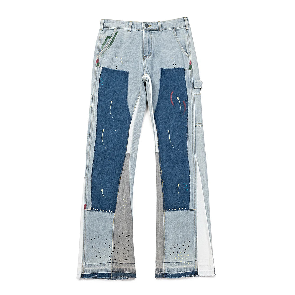 Unique Patchwork Men Flare Jeans 2025 Fashion Trend