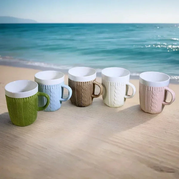 Ceramic Wool Woven Water Cup Colorful Wool Coffee Milk Tea Mugs