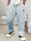 Mens Fleece Lined Pants Drawstring Geometric Print Winter Warm Cozy