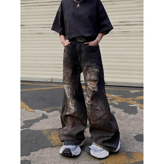 Minimalist Vintage Ripped Wide Leg Baggy Jeans for Women