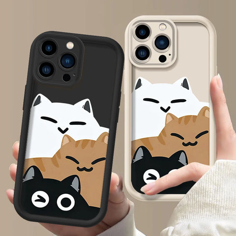 Stacking Cats Silicone Phone Case For iPhone Camera Lens Protection Cover