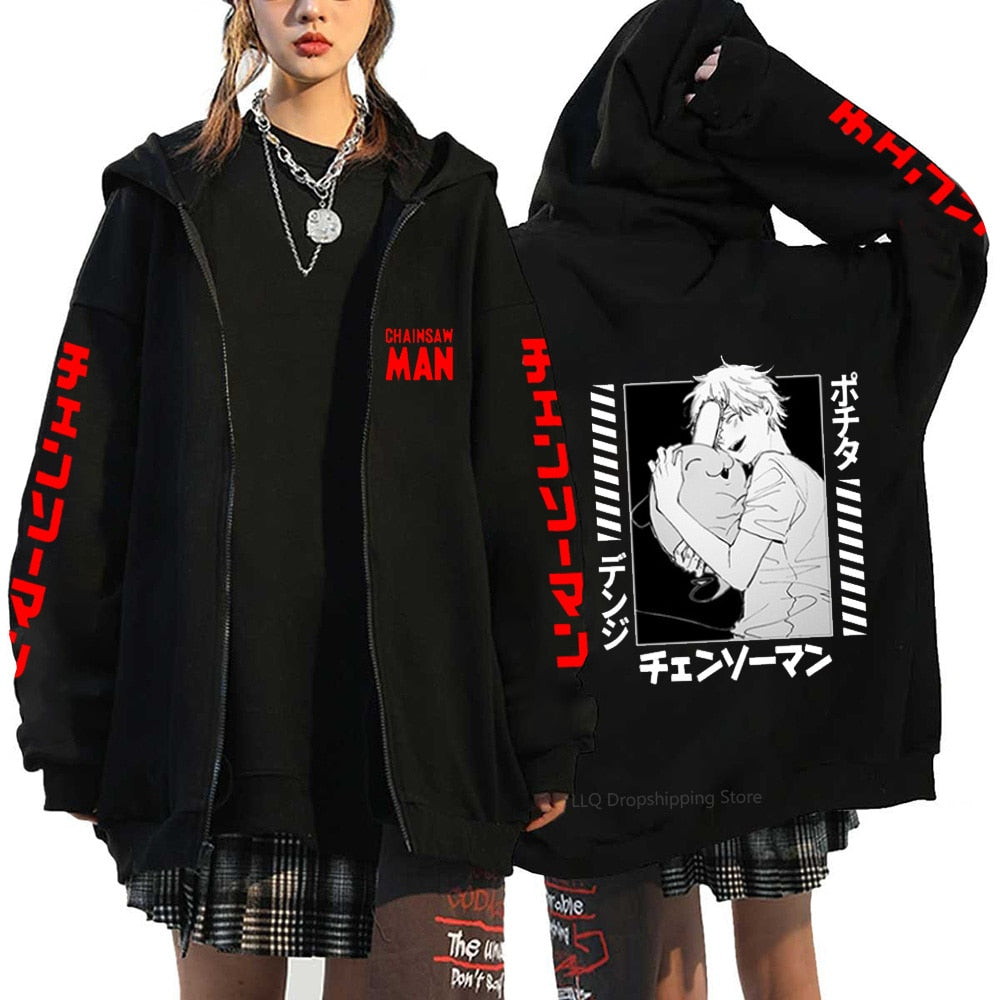 Anime Chainsaw Denji Hoodies Makima Zipper Streetwear Fleece