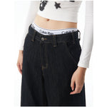 Hohe Taille Schwarze High Streetwear Lässige Jeans mit weitem Bein Basic Baggy Retro Gerade Hose 