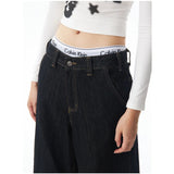 Hohe Taille Schwarze High Streetwear Lässige Jeans mit weitem Bein Basic Baggy Retro Gerade Hose 