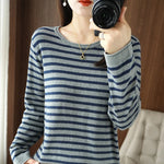 Sweater Curled O-neck Strip Pullover Autumn Winter Knit