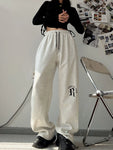 Retro Harajuku Letter Sweatpants Outfit Casual Lace-up High Waist Oversized